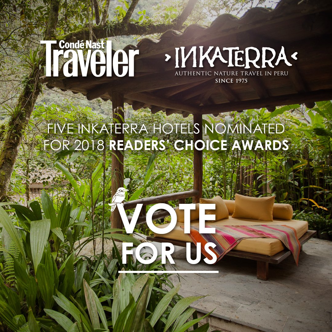 Thank you to everyone who has voted for one of our hotels in the 2018 <a href="/CNTraveler/">Condé Nast Traveler</a> Readers' Choice Awards. There's still time to #vote! cntraveler.com/rca/vote #PeruTravel #EcoTourism #Awards