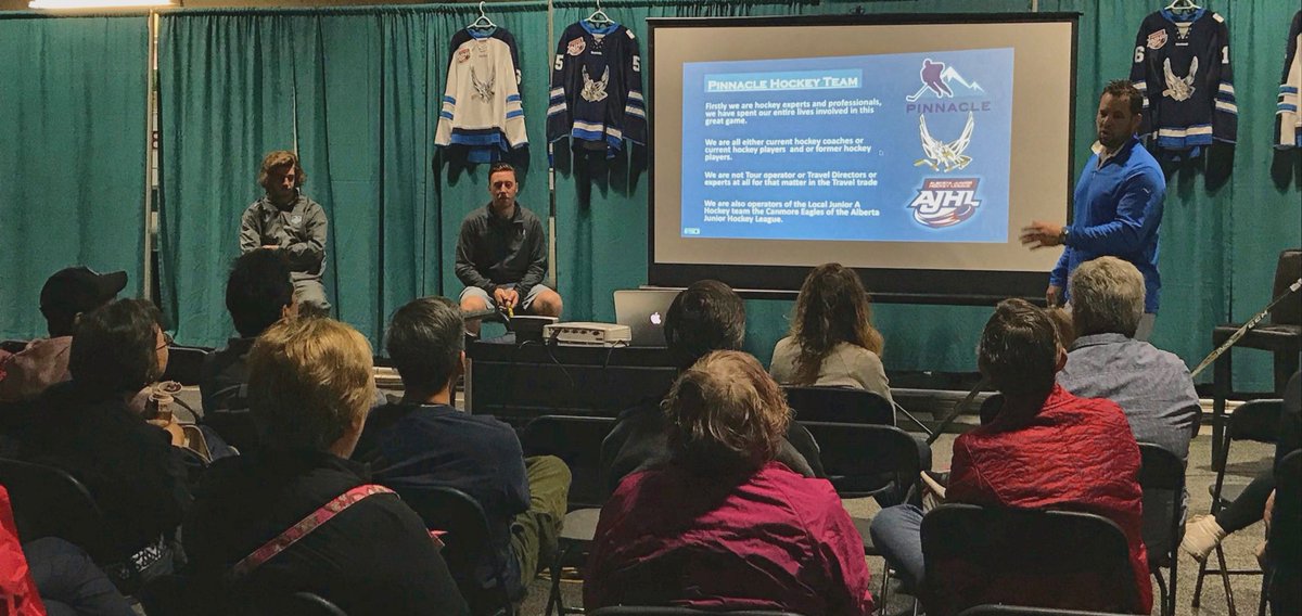 canmoreeagles's tweet photo. Thanks @CanmoreGolf for providing us space for our #LTBCHP experience presentation during arena renovations!
Next stop for this crew is the Eagles dressing room!
#canmore #pinnaclehockey #travelalberta #canadiansignatureexperience https://t.co/pDFEL8vs5l