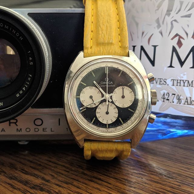 yorktime's tweet photo. Ready for the #weekend #omega #seamaster #chronograph #calibre321 #pandadial #panda #polaroid #polaroid180 #landcamera #gin #ginmare #watchesofinstagram #watches #watchporn #watchphotography #sharkskin #yellowstrap #watchdealer #vintage #vintagewatches #… https://t.co/1cbe5nTQ8O https://t.co/9rTuaFlm2d