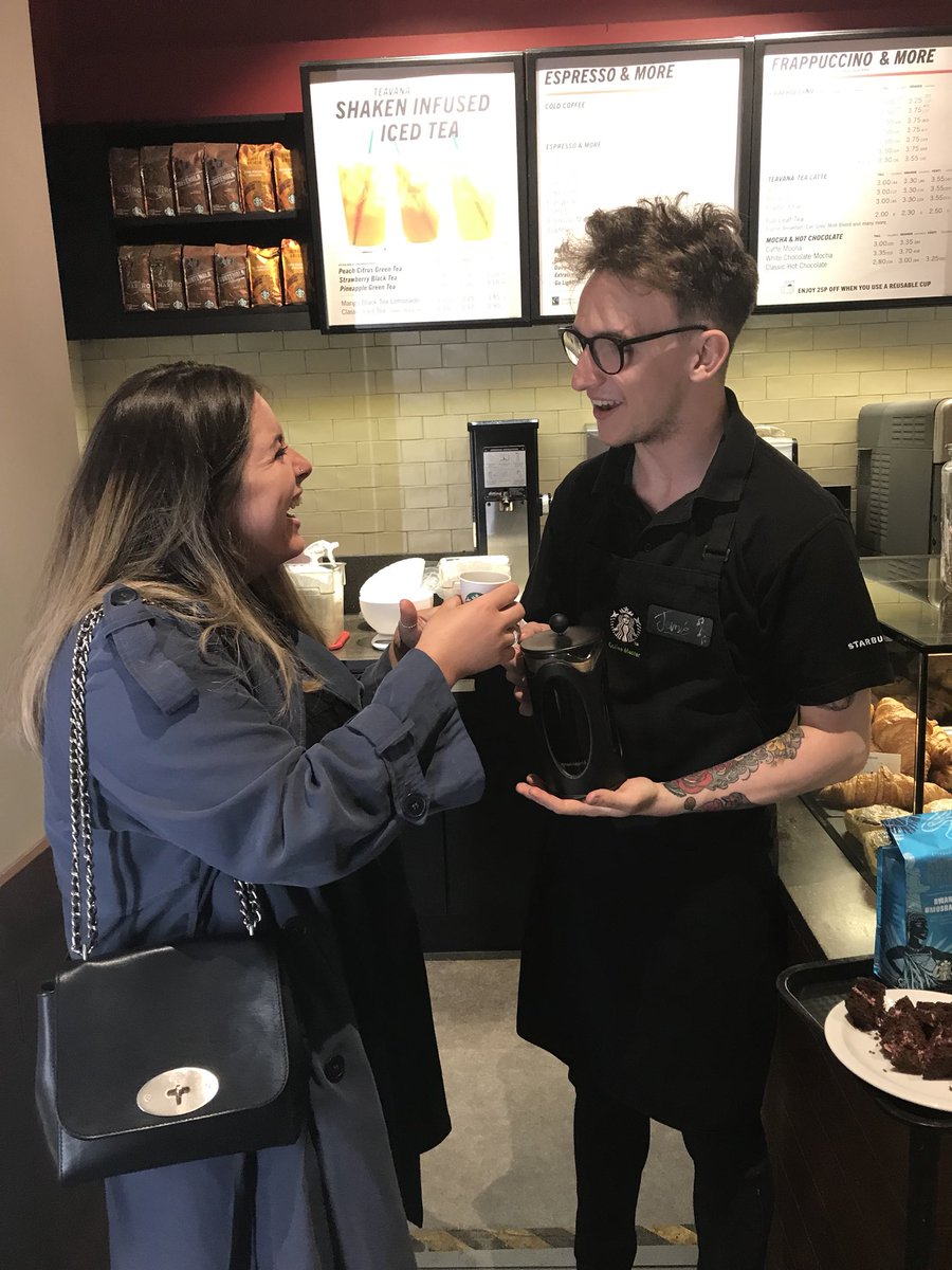 SBuxChester's tweet photo. Coffee Master Jamie sampling Single Origin Rwanda with our NEW Vegan Raspberry Chocolate Cake #emeacoffeetasting #starbucks #chester @CH1Chester @StarbucksUK https://t.co/EDPSn2n2vN