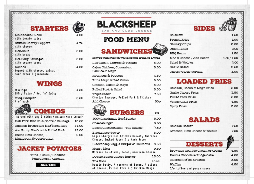 blacksheepiow's tweet photo. We're very excited to reveal our brand-new food menu! 😍Inspired by foods of the west, our menu features delicious sharing platters, loaded fries, steaks, sandwiches and so much more, as well as our ever-popular small plates and homemade burgers! 😋 https://t.co/F081xNLnHw