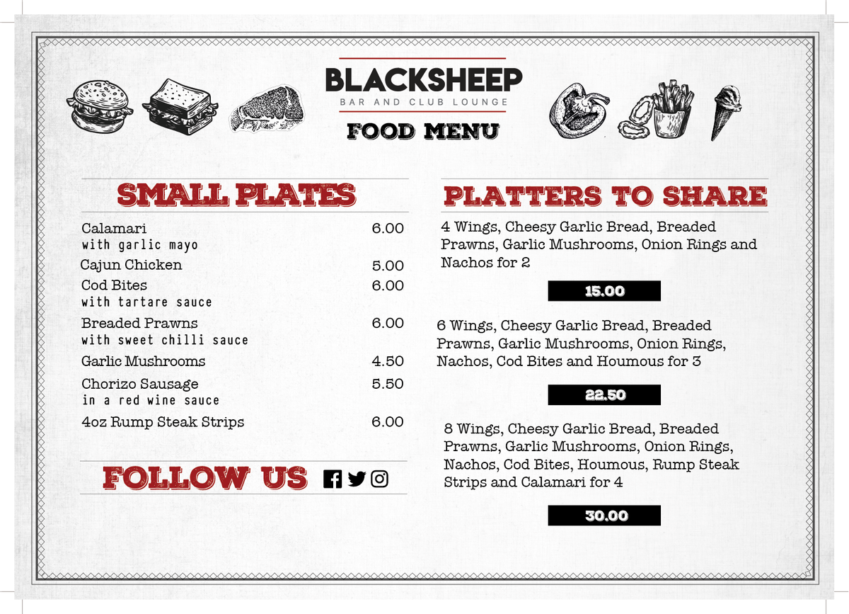 blacksheepiow's tweet photo. We're very excited to reveal our brand-new food menu! 😍Inspired by foods of the west, our menu features delicious sharing platters, loaded fries, steaks, sandwiches and so much more, as well as our ever-popular small plates and homemade burgers! 😋 https://t.co/F081xNLnHw