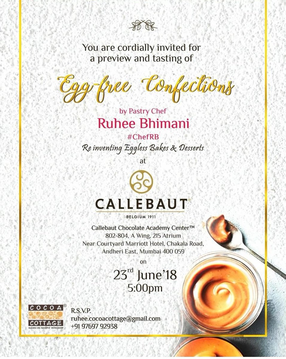 akbars600's tweet photo. A tasteful preview of delicious #eggfree confections crafted by none other than Pastry Chef Ruhee Bhimani #ChefRB at #Callebaut chocolate academy in #Mumbai #DontMiss #CocoaCottage https://t.co/owzlSXrMZR
