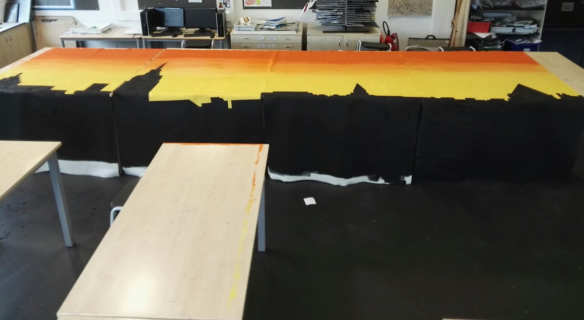 GrangeTechArt's tweet photo. Dramatic skyline for Grange's 2018 school cabaret ☑ 
#ProudToCreate #proud #grangers #grangetech #gtcart #design #setdesign #scenery #props https://t.co/LXZWpH3UK1