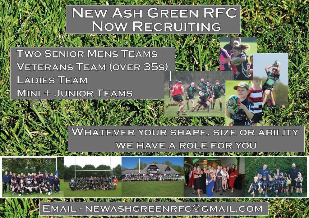 .<a href="/NewAshGreenRFC/">New Ash Green RFC</a> are looking for players for all their teams in time for next season.

In the Kent area &amp; looking to play Rugby??

Get Involved!! #rugbyunited