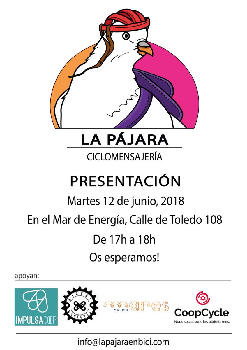 #EXCLUSIVA | Este martes 12 de junio tenemos el placer de invitaros a la primera de las entidades que impulsamos: La Pájara. Gracias al trabajo y apoyo de <a href="/MARES_Madrid/">MARES Madrid</a> #MarEsMovilidad y <a href="/coopcycle/">coopcycle</a>