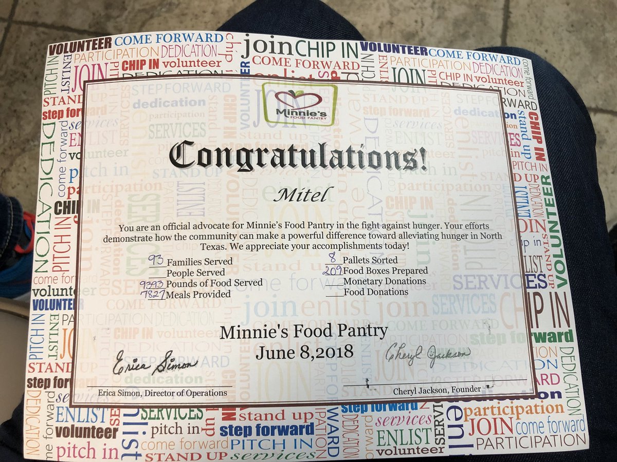 Mona Abou-Sayed (@monaabousayed) on Twitter photo About 50 <a href="/Mitel/">Mitel® Official</a> employees served 9,393 pounds to 93 families in the Collin county area this morning! #mitelserves About 50 <a href="/Mitel/">Mitel® Official</a> employees served 9,393 pounds to 93 families in the Collin county area this morning! #mitelserves