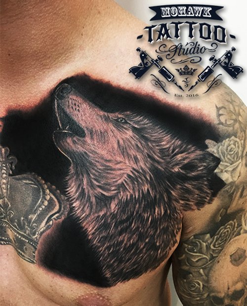 Howling Wolf Chest Tattoo