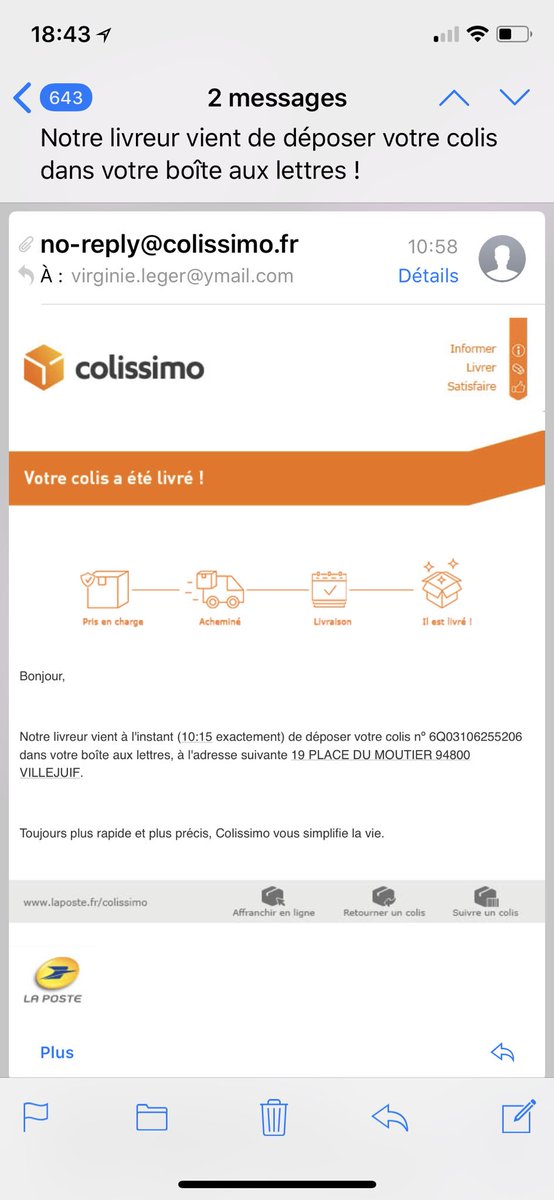 VirginieLeger's tweet photo. Avec rapidité et précision, #laposte a livré le colis qui aurait dû arriver en relais dans la boîte d’une adresse où je n’habite pas. Et maintenant @lisalaposte ? https://t.co/rSETJge5u3