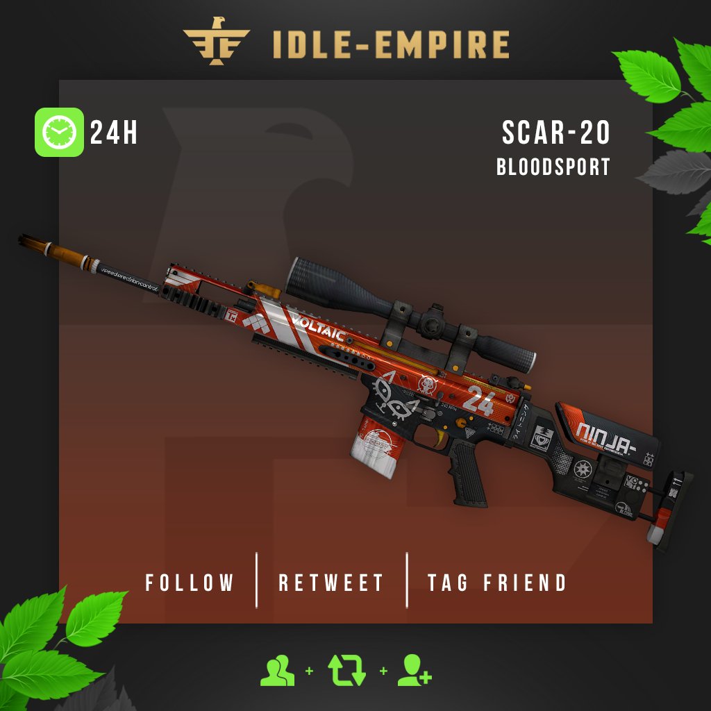 CSGOIdleEmpire's tweet image. SCAR-20 | Bloodsport - Giveaway! 🎁

Enter now:

✔️ Click idle-empi.re/2KURoGY   
✔️ Retweet this Tweet &amp;amp; Follow us
✔️ Tag a friend

Winner will be announced in 24 hours  🏆