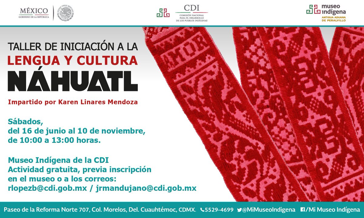 MiMuseoIndigena's tweet photo. ¿Ya te enteraste? Este mes comienza una vez más nuestro #TallerDeLenguaNáhuatl, en sus niveles introductorio y básico. Aprende los fundamentos de la lengua originaria más hablada en México, en su variante de Milpa Alta, #CDMX. El taller es gratuito, ¡aparta tu lugar! https://t.co/Jm8d2nklQ1