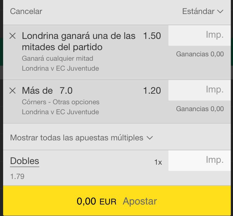 ASegurafree's tweet photo. PICK➡️gana cualquier mitad Londrina y +7 córners 

COMPETICIÓN➡️Brasil serie b

PARTIDO➡️Londrina vs EC Juventude

CUOTA➡️1.79

HORA➡️ 00:15 https://t.co/Os9wrcPC2g