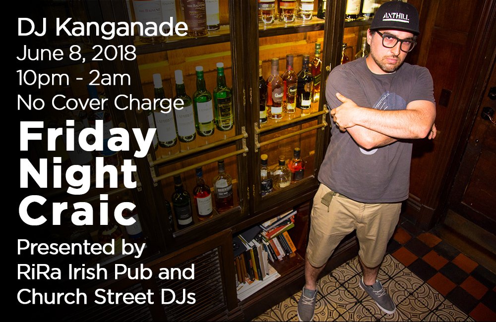Tonight is a <a href="/RiRa_Burlington/">Ri Ra Burlington</a> and <a href="/ChurchStreetDJs/">Church Street DJs</a> presentation - 'Friday Night Craic' with your host, DJ Kanganade from 10pm to 2am. No cover charge!
.
.
#Burlington #Vermont #DJ #DiscJockey #Dance #Throwback #Music #Irish #Craic #Fun #ChurchStreetDJs #CSDJ #FridayNightCraic