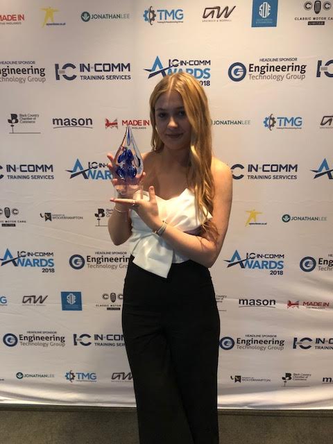 Incomm_training's tweet photo. ‘Learner of the Year – Engineering and Manufacturing Technologies’, sponsored by @salopdesign, is next. Our winner is Maria Collins of @imiprecision, highly commended is James Sutor of @ppcanda. #InCommA18 https://t.co/xtepC1rDpy