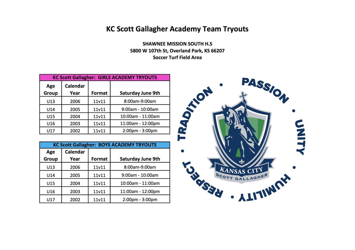 KCSG Academy Tryouts start tomorrow #beTHERE #kcsgsoccer