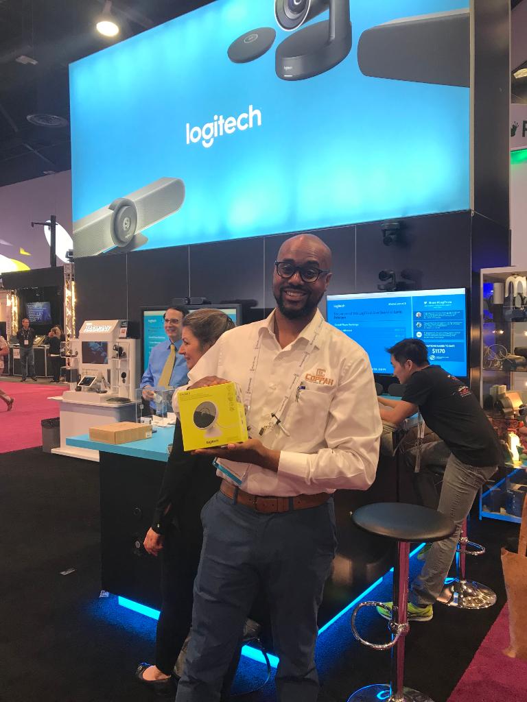 LogitechBiz's tweet photo. We had 4 lucky winners at our final Smart Home drawing! A big thanks to everyone who participated. Reminder — you can still play #LogiTrivia online until 6pm PT for your chance to get the top spot on our leaderboard! Play at https://t.co/3KN0ZTkObD. #InfoCom18 #AVTweeps https://t.co/JYf99P5eAr