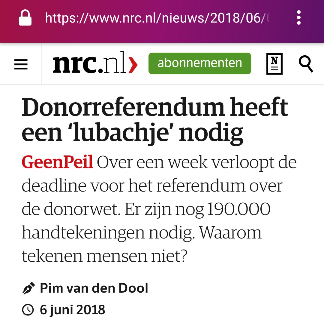 SocietyForward's tweet photo. Eeeen daar gaan we weer. De titel is letterlijk overgenomen uit ons persbericht over ons initatief rond het donorwetreferendum, maar nu ook NRC koppelt het verhaal onmiddelijk weer aan GeenPeil en vernoemd het andere initatief niet eens!

Dit is toch te bizar voor woorden. https://t.co/czAXT4RSYu