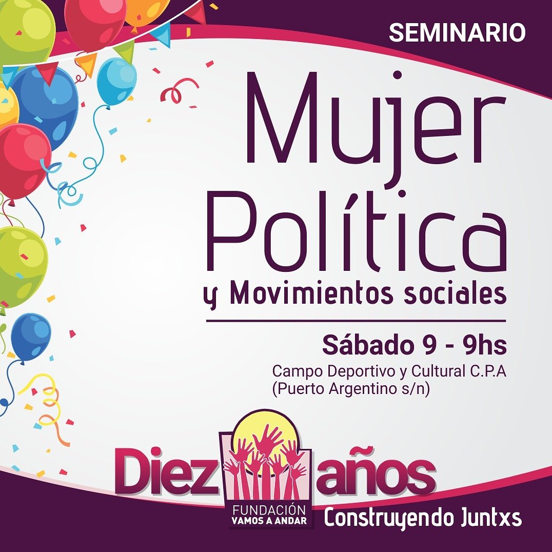 ¡Todxs invitadxs! Mañana hablaremos sobre Mujer, Política y Movimientos sociales en un seminario más que interesante 💪
Disertarán las compañeras Hilda "Beba" Aguirre de Soria y Pipi Colombo ❤️

#10Años #ConstruyendoJuntos 🙌🙌