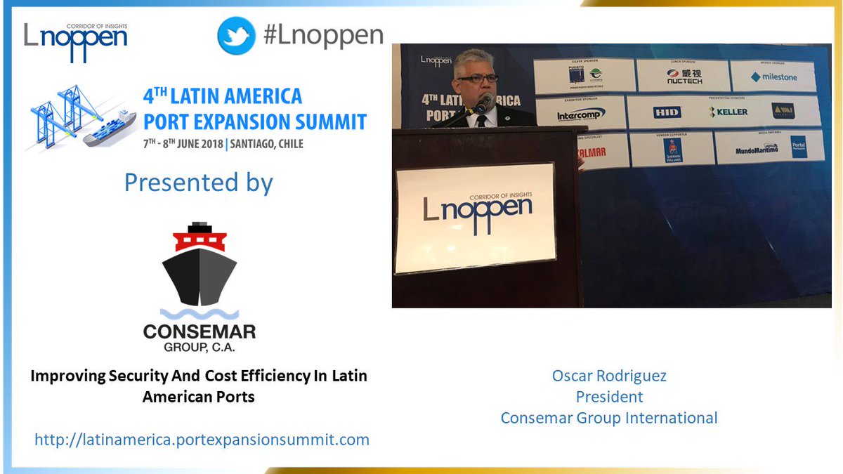 lnoppen_latam's tweet photo. Improving #security and #costefficiency in #latam #ports, presented by Oscar Rodriguez from @CONSEMARGROUP1 https://t.co/q6mUTAyUep