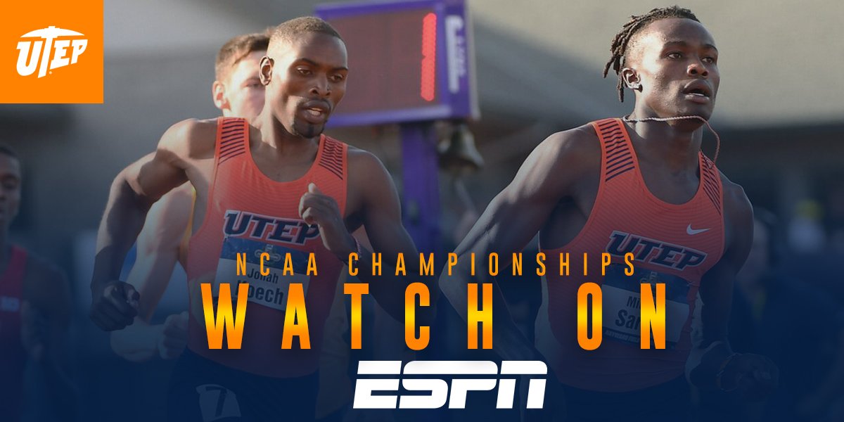 UTEPTrack's tweet photo. 🚨NCAA CHAMPIONSHIPS🚨

Michael Saruni and Jonah Koech compete in the 800m final tonight at 7:45 p.m. MT! Fans can watch all the action unfold on ESPN!
#MinerFast | #EPMAD ⛏️ https://t.co/8sxoZ4YS94