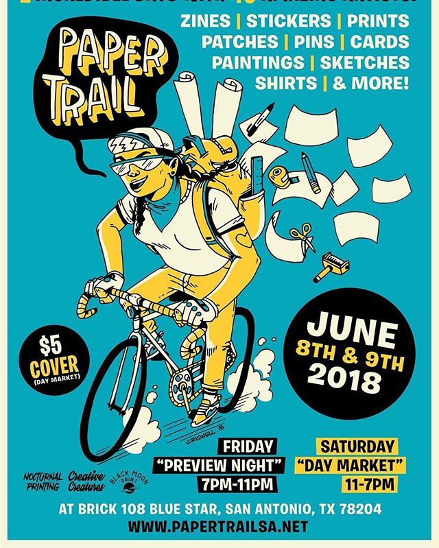 Chingozine's tweet photo. This weekend we’ll be @brickatbluestar along with 45 other local &amp; regional artists as part of the annual @papertrailsa | This event features printed goods in all forms | Tonight from 7PM-11PM is the preview night &amp; mixer $10 gets you first picks &amp; limited edition poster &amp; s… https://t.co/jrn4VqT0aH