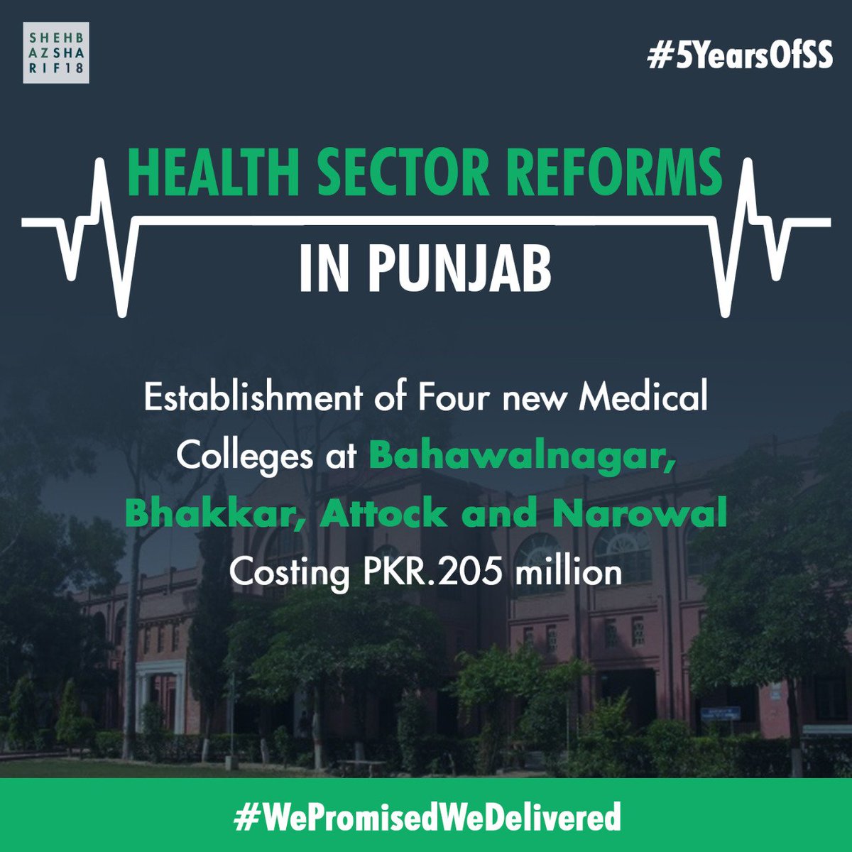 PMLNPunjabPk's tweet photo. Establishment of four new medical colleges at Bahawalpur, Bhakkar, Attock and Narowal #5YearsOfSS https://t.co/MGhnXinmCa