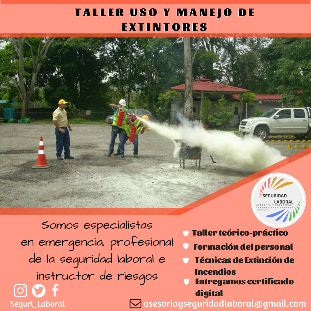 Seguri_Laboral's tweet photo. En 𝗔𝘀𝗲𝘀𝗼𝗿í𝗮 𝘆 𝗦𝗲𝗴𝘂𝗿𝗶𝗱𝗮𝗱 𝗟𝗮𝗯𝗼𝗿𝗮𝗹 dictamos el Taller Básico de Uso y Manejo de Extintores, la metodología de aprendizaje implica el correcto uso e identificación de los extintores portátiles en la empresa, medidas y técnicas adecuadas #Seguridad #extintor https://t.co/HeDY9JAmzx