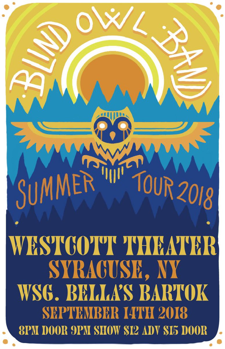 WestcottTheater's tweet photo. Just Announced! @TheBlindOwlBand returns to the Westcott Theater (Syracuse, NY) on Sept. 14th, with special guests #Bella'sBartok!

Tickets are ON SALE NOW on https://t.co/zRTU1e3cJo https://t.co/Ns4kisV6OT