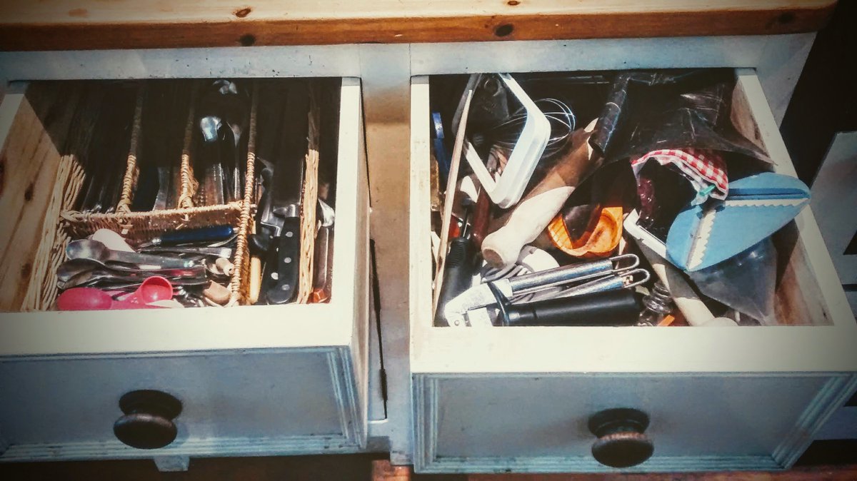 artflychris's tweet photo. Like the devil, the RIGHT DRAWER goes by many names and has been a good metaphor for my code. But no more! Today I went full LEFT DRAWER! Yes there's the odd code equivalent of a spatula trapped under the cutlery rack, but I've got my eye on it! #LeftDrawerJoy https://t.co/HHtBlP3yLV