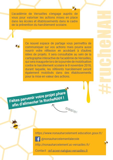 ClemHESLING's tweet photo. La #rucheNAH c'est parti !!!
#perdir #CPE #prof remontez les projets de prévention que vous portez, partout sur l' @acversailles pour que nous puissions les mettre en valeur 
https://t.co/3rKYOIbpHb https://t.co/BLFV7TLIxZ