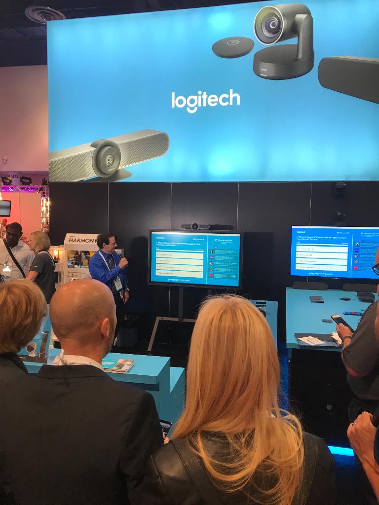 LogitechBiz's tweet photo. Last game already? Don’t miss it — play #LogiTrivia for your final chance to get your name up on our leaderboard, win great prizes, and give back. Get your phone ready by going to https://t.co/hh4LTO5c9a. #InfoComm18 #AVTweeps https://t.co/vJPI6ZsvQH