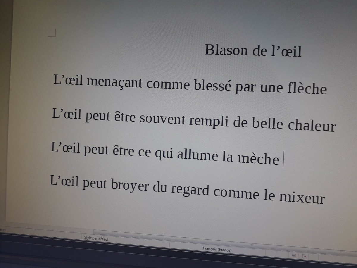 laclassede3f's tweet photo. @nicolasbannier @greg_devin_ @bricquebec3d Voici notre réponse au #défipoèmes "Blason du corps, rythme régulier, quatrain, rimes imposées" : 

Écrit par Vincent https://t.co/viKa22y2Gn