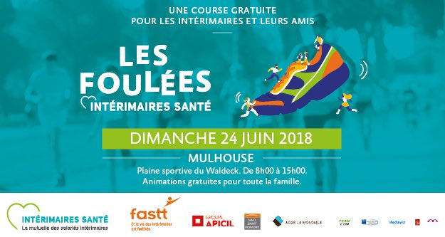 Les Foulées Intérimaire Santé : course et randonnée de 5 ou 10km.
Gratuit et ouvert à tous !
Rendez-vous le 24 juin à la Plaine sportive du Waldeck. foulees-interimaires-sante.fr