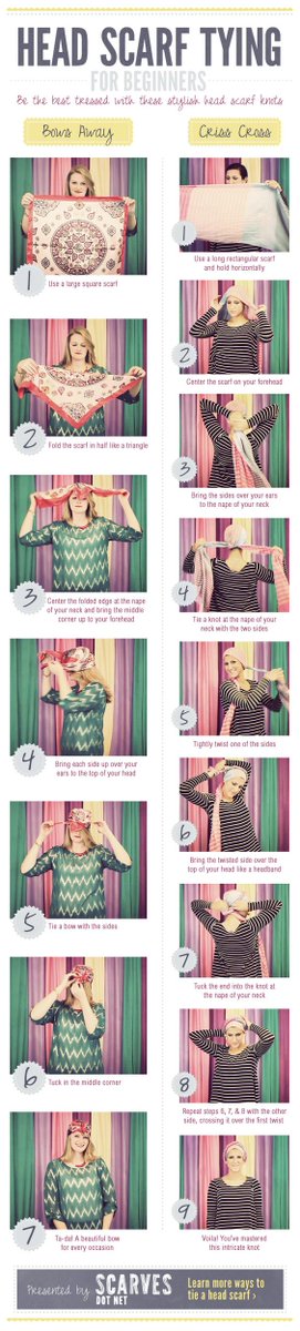 CharterCareRI's tweet photo. New to the head scarf trend? No worries! Our crafty scarf stylists have taken the guesswork out of tying two of our newest head scarf knots: Bows Away and Criss Cross. https://t.co/BGZc027csl