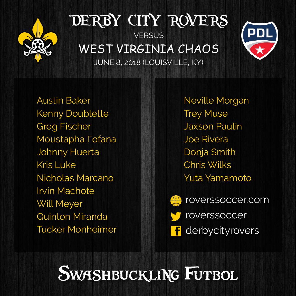 Tonight's roster. #Swashbucklingfutbol #DCArrrggghhh #Path2Pro #rumnight