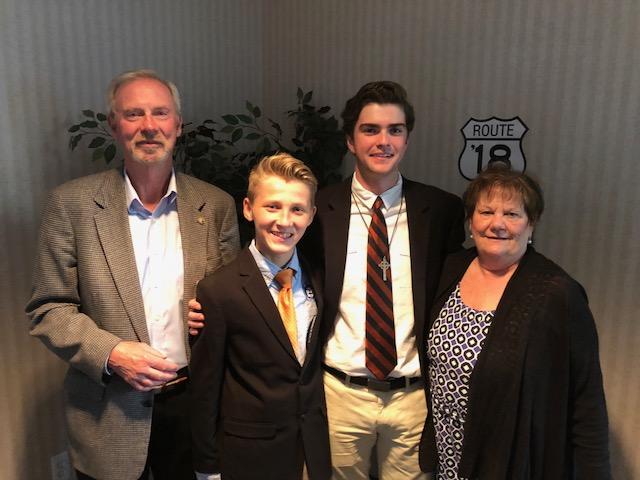OlqmMI's tweet photo. Mr. &amp; Mrs. McConnell with Garret Moore Brother Rice Senior &amp; OLQM Grad presented Matthew Kolesky with the Brian McConnell scholarship. It was their son Brian’s wish to establish an ongoing scholarship program that would link both schools that he attended. #BrotherRice #OLQM https://t.co/KSbY31R9E0