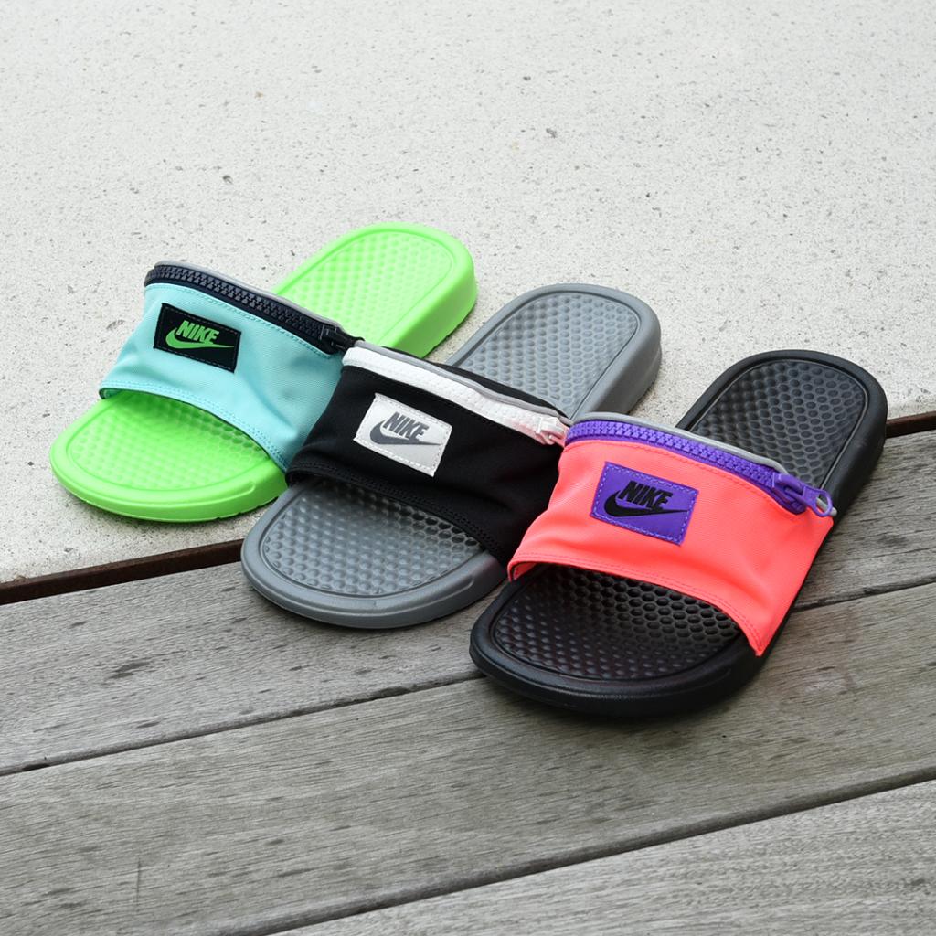 nike slides on feet