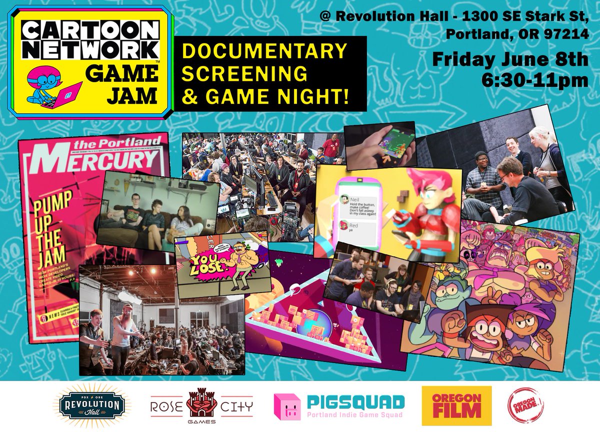 Tonight! See you at @RevHallpdx at 6:30 for the Cartoon Network Game Jam Documentary Screening!

#portland #pdx #pdxevents #portlandevents #gamedev #indiegames