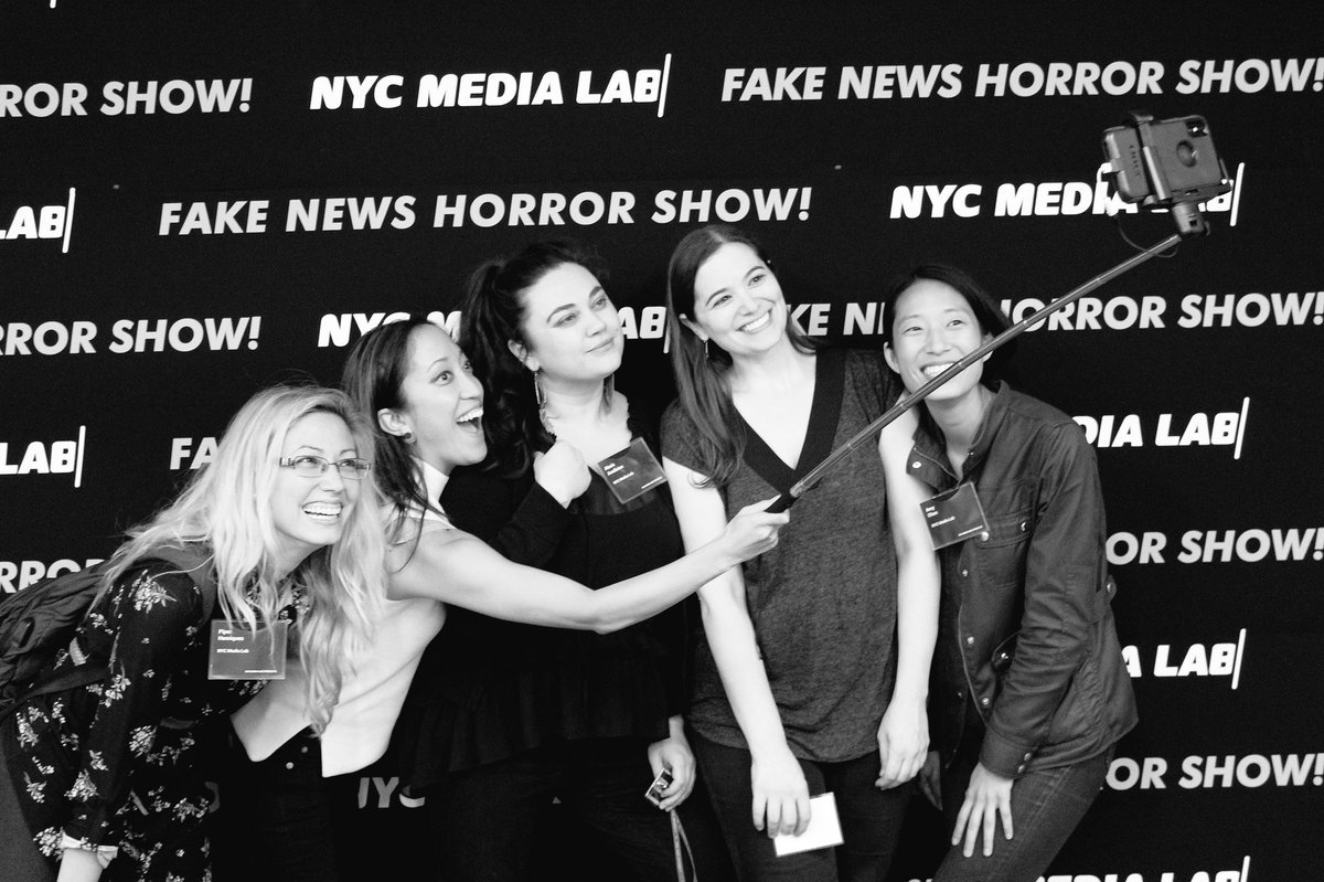 nycmedialab's tweet photo. The ladies of NYC Media Lab using advanced technology #FNHS18 https://t.co/hg5bJMvwHR