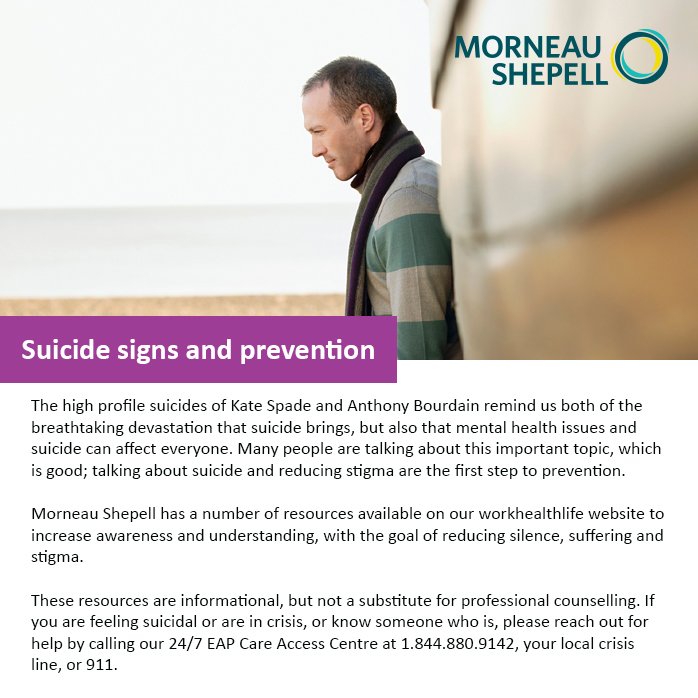 Read this article to better understand suicide, reduce stigma and encourage mental health conversations. ow.ly/cyHk30kpB4J 
If you or someone you know are feeling suicidal or are in crisis, get help by calling our 24/7 EAP Care Access Centre at 1.844.880.9142 or 911