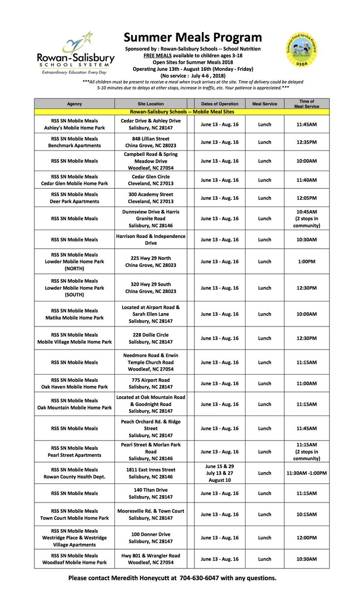 RSS 2018 Summer Meals Schedule. We will once again be offering meals &amp; books to children this summer as part of our iRead/iFeed program from June 13 - August 16 (Mon-Fri) Please share with friends. <a href="/lynn_moody/">Lynn Moody</a> <a href="/RSSKidsEat/">RSSSchoolNutrition</a> <a href="/laltmann1/">Lisa Altmann</a> #rssinspires #rssreads