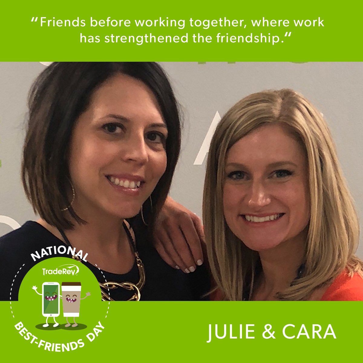 TradeRevTweets's tweet photo. It’s #NationalBestFriendsDay! Your coworkers often become your family, but when you can call a colleague your #BFF, there’s nothing better! Here are some of the dynamic duos that make life at TradeRev unlike anywhere else we’ve ever worked 👯‍♂️👯‍♀️ #TradeRevLife https://t.co/rxYKJFM3Fc