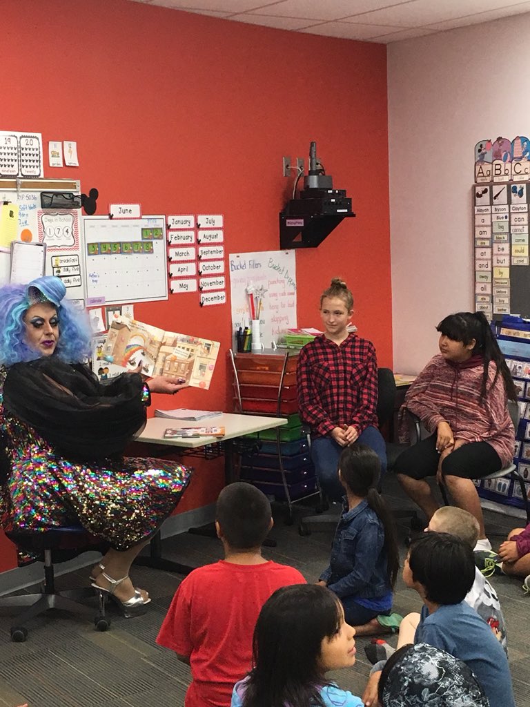 7StonesGSA's tweet photo. Thank you to our amazing guest readers today for #pridemonth #dragqueens #dragkings @7Stones_School @herridge_l @RegPublicSchool https://t.co/aCy8WWfe9R