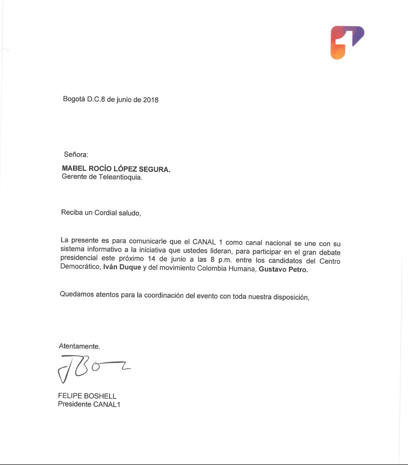 Teleantioquia's tweet photo. #SíAlDebate toma cada vez más fuerza. @Canal1Colombia se unió a la iniciativa de la TV Pública de realizar un único Gran Debate Presidencial.

Seguimos a la espera de la respuesta de los candidatos @petrogustavo e @IvanDuque https://t.co/rKGKTk7vPn