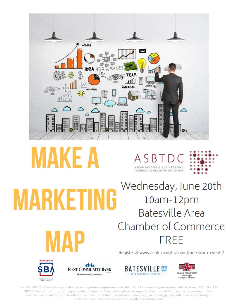 At this interactive, hands-on workshop at the Batesville Chamber, you'll be able sketch out your Marketing Map, a quick-action plan for promoting your business. Register at asbtdc.org/training/jones…