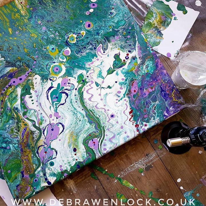DebraWenlock's tweet photo. I've been adventuring into acrylic pouring recently - great fun and wonderfully messy. It's an unpredictable technique, but I  couldn't resist pulling a little brush painting into the flow.
#thecolourblue #thecolorblue #acrylicpouringart #acrylicpouring … https://t.co/QpDAdJX3SW https://t.co/oHibKBoY4X