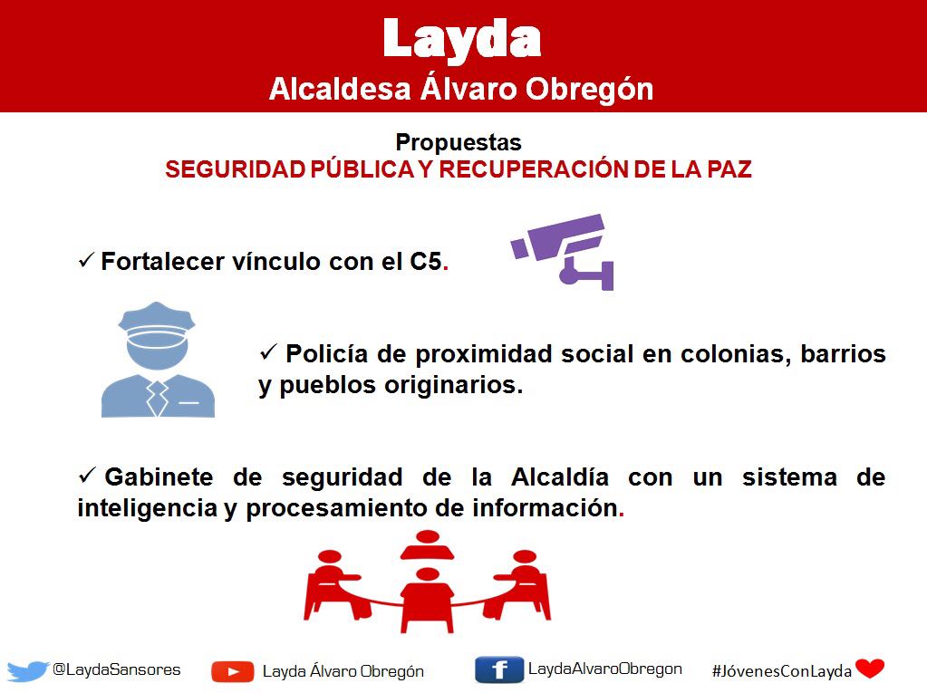 LaydaSansores's tweet photo. #LaydaPropone❤ para la #Seguridad en #ÁlvaroObregón:
✅Fortalecer vínculo con el C5
✅Policía de proximidad social
✅Gabinete de Seguridad
#MorenaVa #JuntosHaremosHistoria #YoConLayda❤ https://t.co/XkAw9LTrgQ