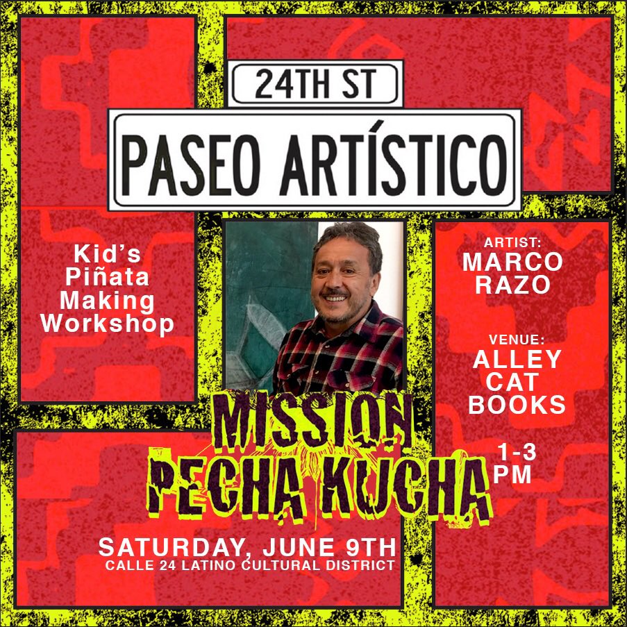 This Saturday, June 9 from 1-3PM, Marco Razo leads a piñata making workshop at @alleycatbooks on 24th St. FREE for all ages. Come through tomorrow! #PaseoArtistico #MarcoRazo #Calle24 #LaMision #LatinoCulturalDistrict #MissionArts