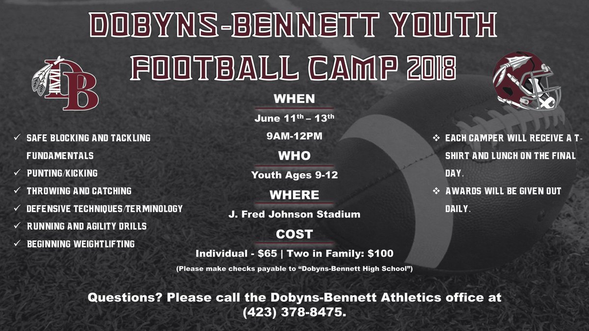 KCS__Athletics's tweet image. SCHEDULE CHANGE: The 10th Annual D-B Youth Football Camp has been moved to June 11th-13th. If you haven't registered already and would still like to participate, registration fees will be accepted at the gate. #RollTribe