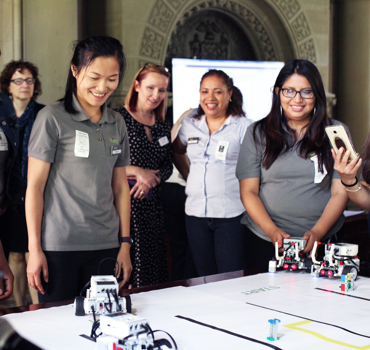 YTorresDOE's tweet photo. "Robotics and technology aren't just for men in Silicon Valley.  We can all do this. We are breaking down barriers.” @NYCSchools teachers, parents &amp; parent coordinators share it’s been a game changer to join forces &amp; lead robotics with students @ #FaceLab year-end celebration. https://t.co/3DdBeYj7y1